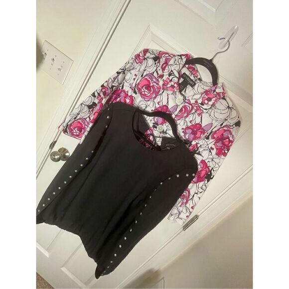 Lane Bryant women’s bundle lot 3/4 sleeve floral jacket and black blouse size 14 - Picture 1 of 13
